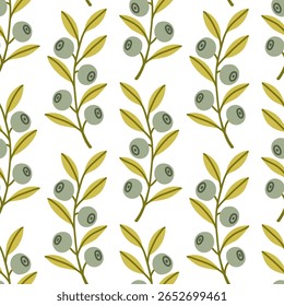 Autumn berry seamless pattern. Fall isolated berries on white background. Square repeat pattern flat design for fall season.
