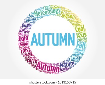 Autumn - between summer and winter during which temperatures gradually decrease, word cloud concept background