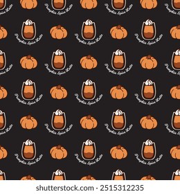 Autumn Beverage Pumpkin Spiced Latte Love Pattern. Perfect for enhancing home decor textiles, creating festive apparel, or crafting unique accessories for the fall season.