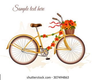 Autumn bicycle with orange flowers. Vector.