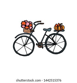 Autumn bicycle. Outline with different colors on white background. Vector illustration