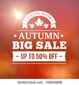 autumn big sale blurred sunset background. editable. isolated.