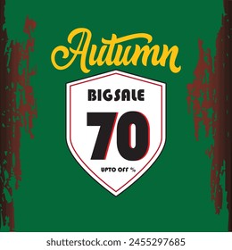 Autumn big sale Shopping Poster or banner 3D text on green and red background. Autumn big sale 70% Off template design for social media and website. Special Offer Flash Sale campaign or promotion.