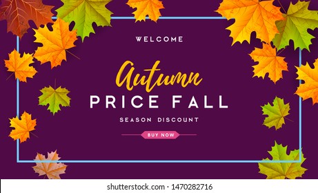 Autumn big sale typography poster with autumn leaves. Nature concept