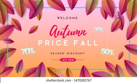 Autumn big sale typography poster with autumn leaves. Nature concept