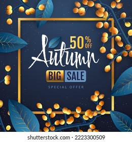 Autumn big sale typography poster with autumn leaves. Nature concept. Vector illustration