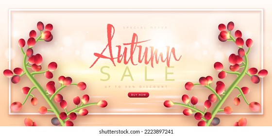 Autumn big sale typography poster with autumn leaves. Nature concept. Vector illustration