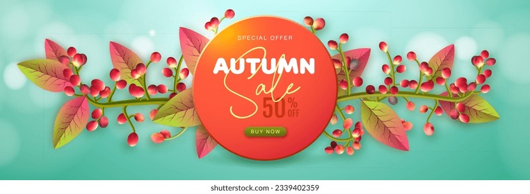 Autumn big sale typography poster with autumn leaves. Nature concept. Vector illustration