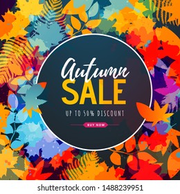 Autumn big sale watercolor poster with autumn leaves. Autumn background