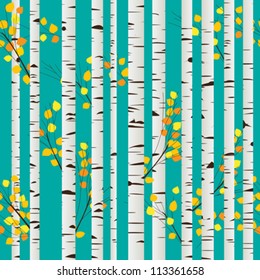 Autumn Birch Forest Seamless Pattern, Graphic Art