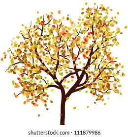 Autumn Birch Tree With Falling Leaves on White Background. Elegant Design with Text Space and Ideal Balanced Colors. Vector Illustration.