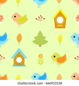 Autumn bird seamless vector pattern for children vector