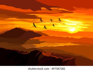 Autumn Birds Flying