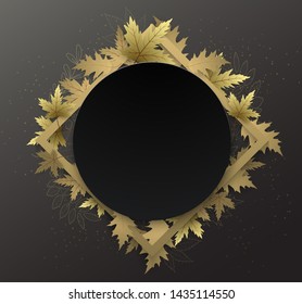 Autumn black circle frame border Banner with hand writing text and leaf.sale,season.premium