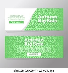 Autumn black friday big sale cards. falling silhouette B alphabet. green background. Set of mobile banners for online shopping, website, social media, email, ads, promotional material