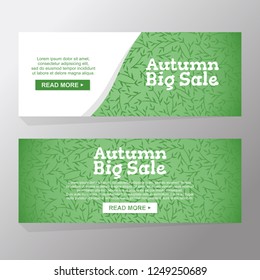 Autumn black friday big sale cards. fall silhouette leaves. green background. Set of mobile banners for online shopping, website, social media, email, ads, promotional material. Vector illustration