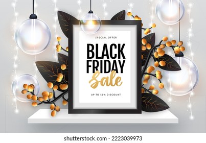 Autumn Black friday big sale typography poster with autumn leaves. Nature concept. Vector illustration