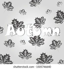 Autumn black and white background with leaves. Vector illustration.