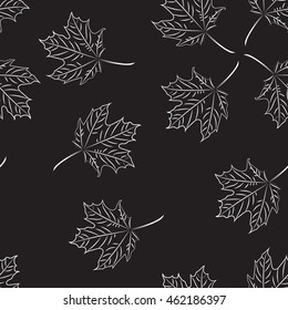 Autumn black and white pattern. Seamless vector pattern of maple leaves.