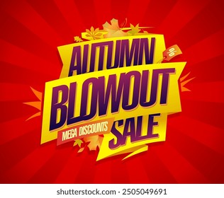 Autumn blowout sale mega discounts vector banner template with a golden ribbon