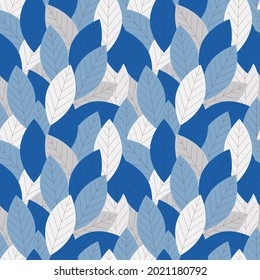 Autumn blue leaves seamless pattern , laurel, simple. For background, backdrop, cover, wrapper, packaging.