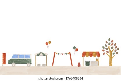 Autumn blue sky market illustration, transparent watercolor style
Vector illustration