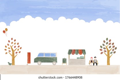 Autumn blue sky market illustration, transparent watercolor style
Vector illustration