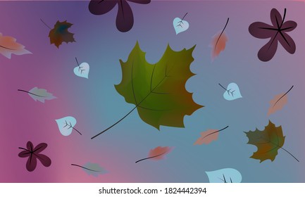 
Autumn, blurred, lilac background with maple, chestnut leaves.
Vector decorative illustration with smooth transitions.