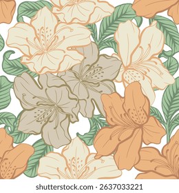 Autumn boho style Azalea flower pattern.