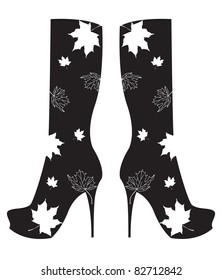 Autumn boots with maple leaves