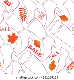 Autumn boots pattern. High heel shoes seamless texture. Autumn sale background.