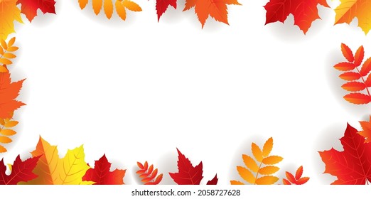 Herbstgrenze mit hellen Blättern mit Farbverlauf-Hintergrund, Vektorgrafik.
