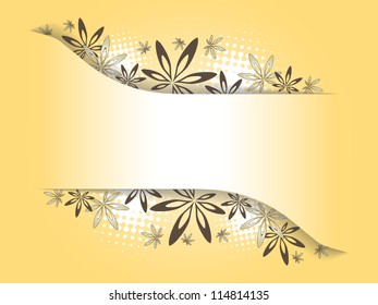 Autumn border Brown retro leaves creating a border behind a wavy sheet on the orange background