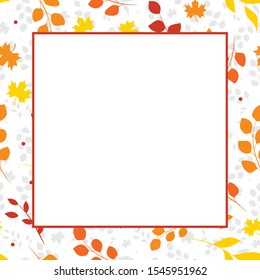 Autumn Border, Fall Leaves Border, Autumn Leaves Background, Nature Frame, Photograph Announcement Border Frame Vector Illustration Background