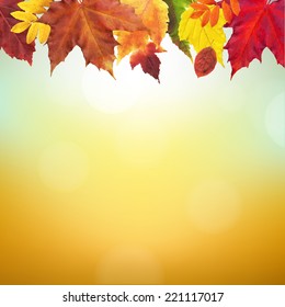 Autumn Border With Gradient Mesh, Vector Illustration