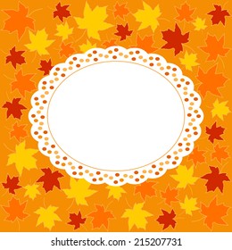autumn border menu. napkin on a background of colorful autumn leaves, vector