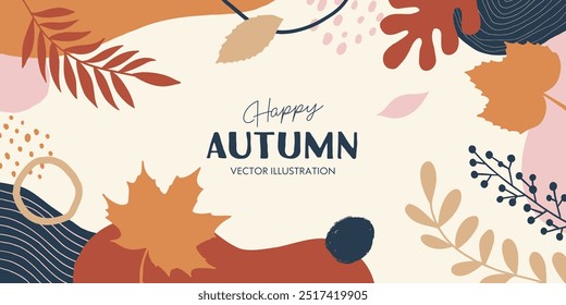 Autumn botanical background template. Hand drawn abstract shapes.