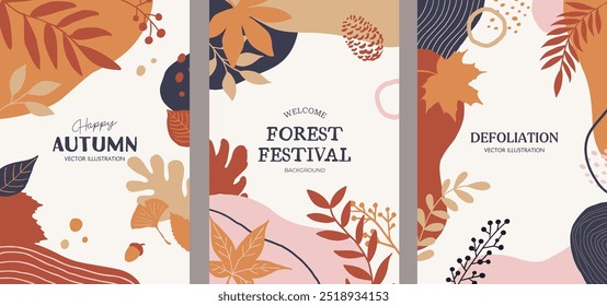 Autumn botanical background template. Hand drawn abstract shapes.