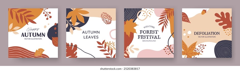 Botanische Hintergrundvorlage für Herbst. Handgezeichnete abstrakte Formen.