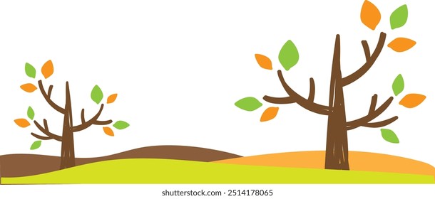 Autumn botanical cute tree landscape illustration