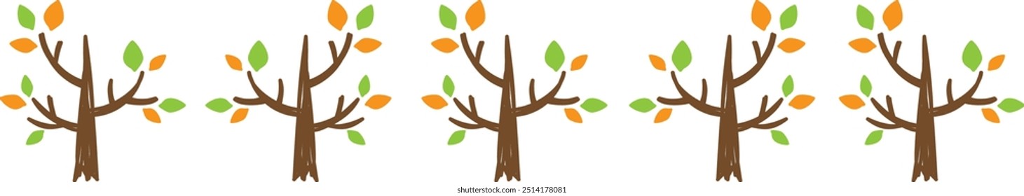 Autumn botanical cute tree landscape illustration