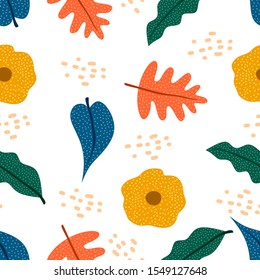 Autumn botanical drawing seamless pattern scandinavian style. Vector illustration for fashion fabric ready to textile print.