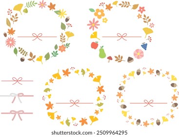 Autumn botanical illustration frame and mizuhiki set