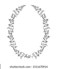 Autumn botanical oval frame wreath on white background