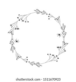 Autumn botanical oval frame wreath on white background