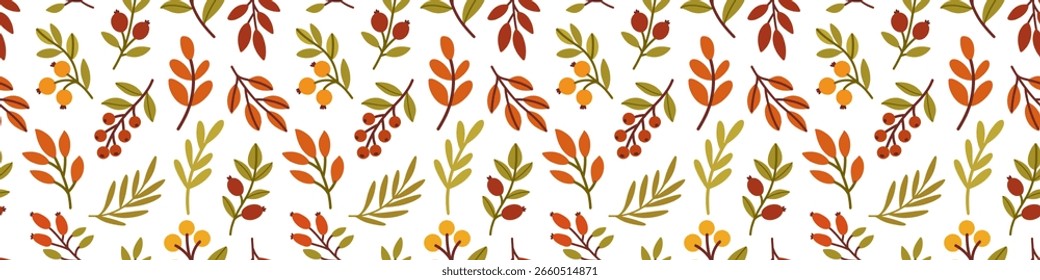 Herbst Botanisches Muster mit Beeren und Laub 
