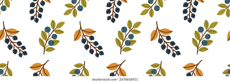 Padrão botânico de outono com bagas e folhagem 