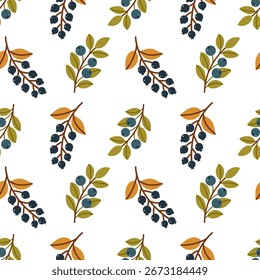 Autumn Botanical Pattern with Berries and foliage 