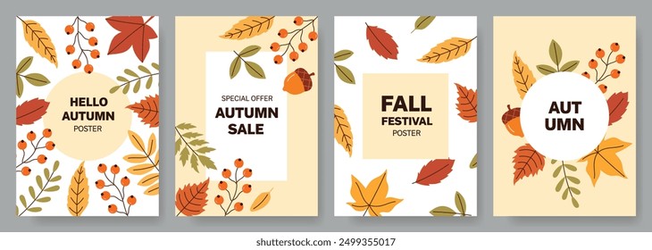 Autumn botanical postcard templates. Place for the text