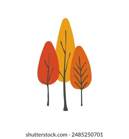 Autumn botanical set. Folk orange yellow and leaves. Minimalistic trees. Flat vector illustration